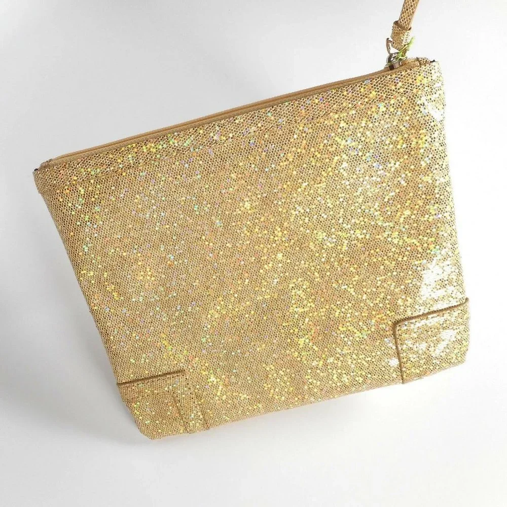 NWT Ava Rose Gold Opalescent Evening Square Clutch Bag Bling Glam Prom